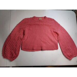 Nude Women's Pink Pom Pom Knit Crewneck Sweater Chunky Cropped Pullover medium